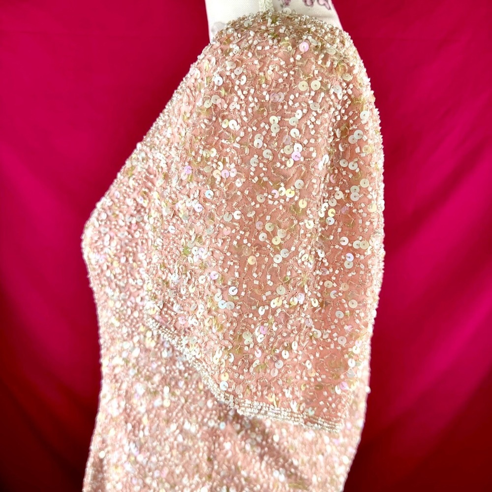 Pink Sequin Date Night Top Vintage Scala Silk Beaded Romantic Valentine Large - Picture 14 of 17